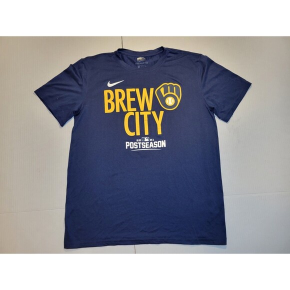 Nike Milwaukee Brewers Brew Crew Postseason 2021 Shirt Size Men’s Medium Dri-fit - Picture 1 of 6